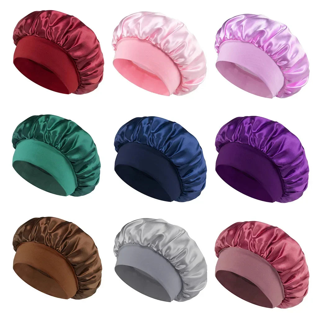 Solid Wide-Brimmed Satin Hair Bonnet for Sleeping