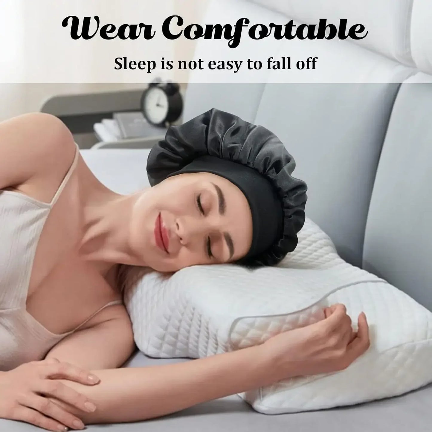 Solid Wide-Brimmed Satin Hair Bonnet for Sleeping