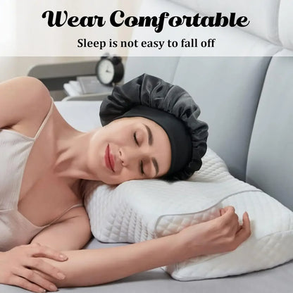 Solid Wide-Brimmed Satin Hair Bonnet for Sleeping
